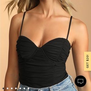 NWT bodysuit from lulus! Caught My Attention Black Ruched Bustier Bodysuit